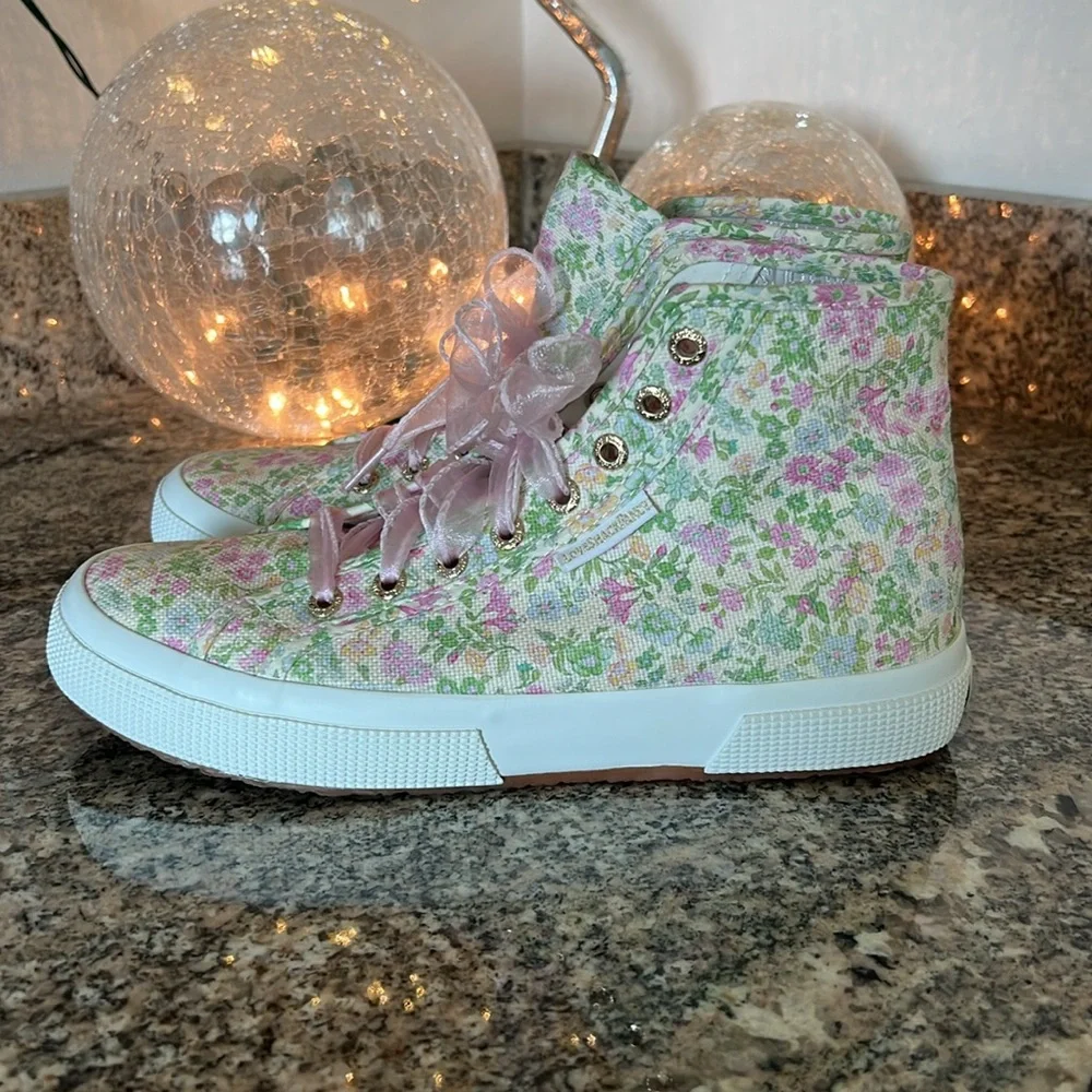 LoveShackFancy x Superga Floral Sneakers with Tulle Pink Laces